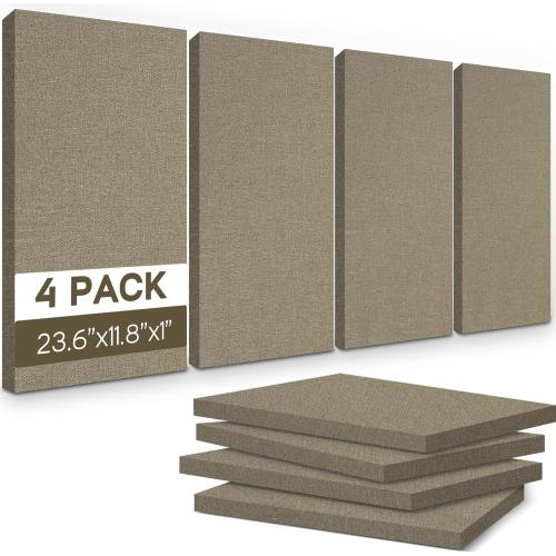 BUBOS 4 PCS Fabric Acoustic Panels, 23.6''x11.8''x1'' Self-Adhesive Soundproofing Panels for Home Studio, Office & Living Room, Sleek Design to Eliminate Echo,Fabric-Clad Jute