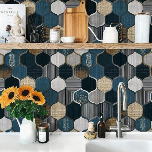 Elegant Geometric Tile Wallpaper Peel and Stick Removable 17.7 x 118.11 Multi-Texture Quatrefoil Pattern Wall Paper Self Adhesive for Classroom Bedroom Laundry Room Bathroom