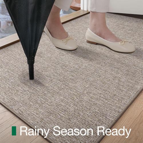 LUMI Ultra Thin Door Mat for Entryway, 24x36 Low Profile Non Slip Rubber Backing Indoor Doormat, Easy Clean Welcome Entrance Mat for Inside House, Patio, Khaki