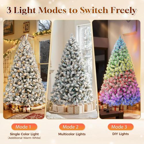 HOLLO STAR 6 ft Flocked Prelit Christmas Tree with 350 LED Lights, App Control, Artificial Christmas Tree, Multi-Color RGBW Lights, 947 Branch Tips, Snow Xmas Tree, for Home, Party