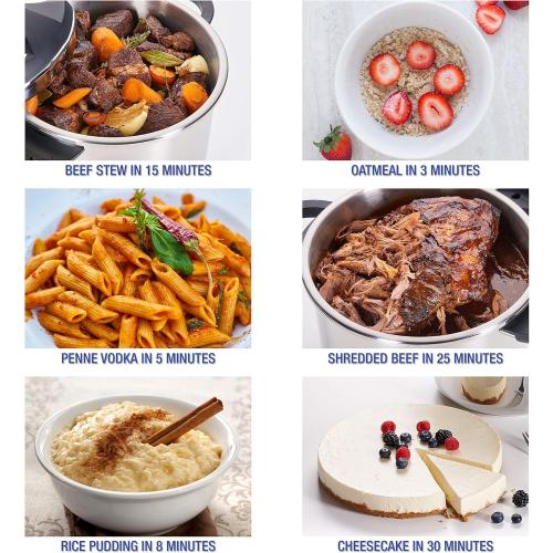 Zavor EZLock Stove Top Pressure Cooker 7 Quart - Stainless Steel, Multi Pressure Levels, Easy Locking, Induction Ready, Digital Cookbook & Steamer Basket | Olla de Presion Acero Inoxidable