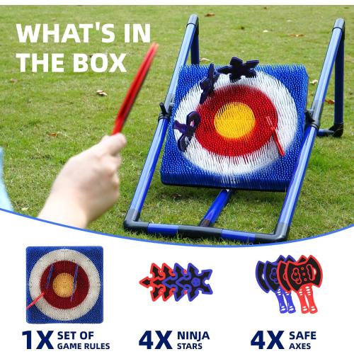 Family Axe Throwing Game for Backyard Fun | Safe Bristle Target Set with 4 Axes & 4 Darts for Kids & Adults | Lightweight & Portable for Carnival, Camping, Party and Indoor/Outdoor Games