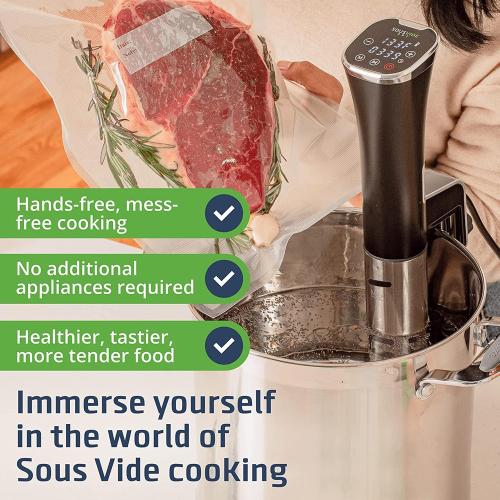 Black and Silver SOUSVIDE ART Sous Vide Immersion Cooker Kit - Machine with Digital Timer, Temp Control, 30 Bags, Vacuum Pump, Suvee Cooker Gift for Chefs