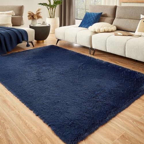 Area Rug Living Room Rugs, Dark Blue, Ultra Soft Fluffy Furry Carpet for Bedroom, Non-Slip Indoor Floor Carpets for Kids Boys Girls Dorm, Nursery, Home Decor Aesthetic