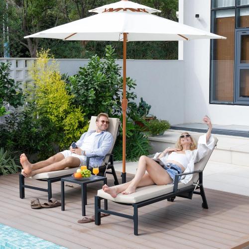 Crestlive Outdoor Chaise Lounge Cushions, 3 Years Fade Resistant Water Resistant Lounge Chair Cushion, 72''L x 21''W, Set of 2, Beige