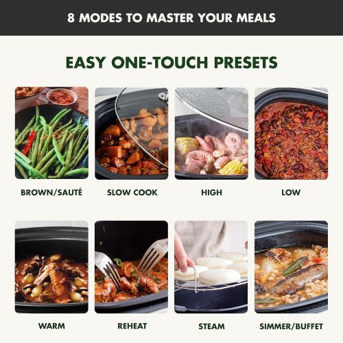 ‼️ WHITE ‼️GreenPan Elite 8-in-1 Programmable 6QT Electric Slow Cooker, Dishwasher Safe Lid & Removable Crock, PFAS-Free Healthy Ceramic Nonstick Multi-Cooker, Sear, Sauté, Brown, Steam Basket, Roast, silver