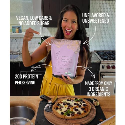 Truvani Vegan Pea Protein Powder | Unflavored | 20g Organic Plant Based Protein | 1 Serving | Keto | Gluten & Dairy Free | Low Carb | No Added Sugar