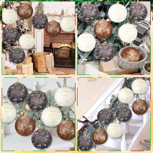 8 Pcs 6 Inch Large Neutral Textured Christmas Ball Ornaments Rustic Hanging Xmas Tree Decoration Vintage Rusty Copper Brown Decor for Farmhouse Modern Christmas Indoor Outdoor Home