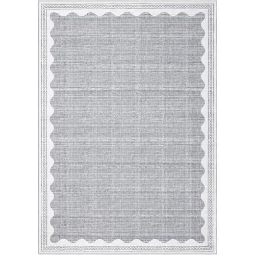 Scalloped Washable Rugs for Living Room, Solid Grey 6x9 Area Rugs for Bedroom Girls, Non Slip Scalloped Rug with Rubber Back, Soft Dorm Nursery 6x9 Rugs for Dining Room