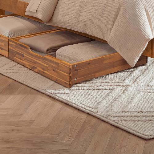 NTC Solid Wood Under Bed Storage with Wheels, 2-Pack Under Bed Organizer Drawer, Space Saving Bedroom Storage Box, 100 lbs Capacity, Teak Look - Acacia