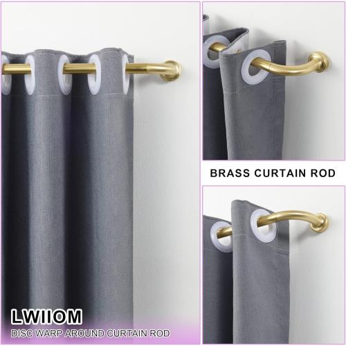 Brass Disc Curtain Rods, 84-144 Inches Window Curtain Rod,Adjustable Room Darkening Curtain Rod with Aluminum Finials and Brackets,Wrap Around Design