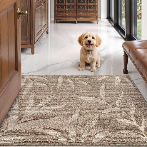 Front Door Mat Indoor Entrance 24x36, Low Profile Welcome Mat, Non-Slip Washable Doormat with Rubber Backing for Entrance, Patio, Garage, Beige