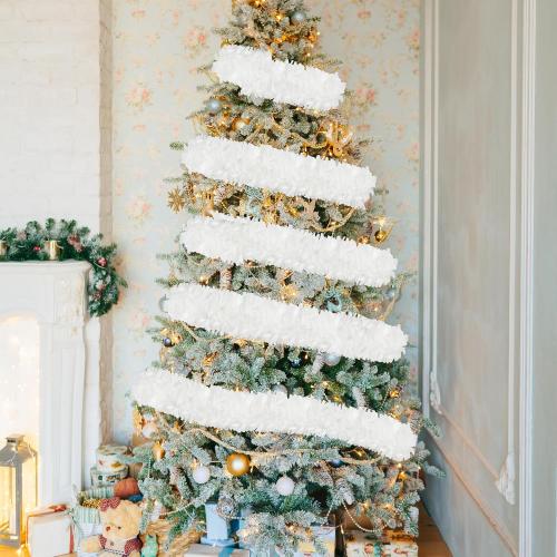 66 Ft Christmas Tinsel Garland Thick Tinsel Garland Xmas Tree Decorations Metallic Tinsel Twist Garland for Christmas, Birthday, Party Decor Indoor Outdoor Party Supplies (White)