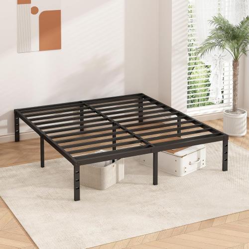 Metal Platform Bed Frame 16 Inch Tall,No Box Spring Needed,Queen Size Bed with Heavy Duty Strong Support Slats,Easy to Assemble,Black