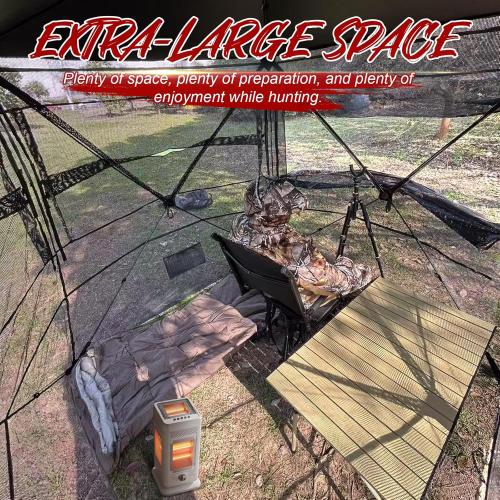 Wide Bottom Hunting Blind 3/4 Person with Portable Chair, 270/360 Degree See Through Pop up Ground Blinds for Deer Turkey Duck Hunting, Bow Hunting Adjust Windows with Silent Zipper