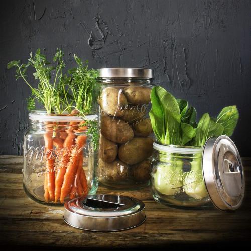 Mason Craft & More Airtight Kitchen Food Storage Clear Glass Pop Up Lid Canister, 3 Piece Pop Up Graduated Canister Set (1.6L, 2.75L, and 4.6L)