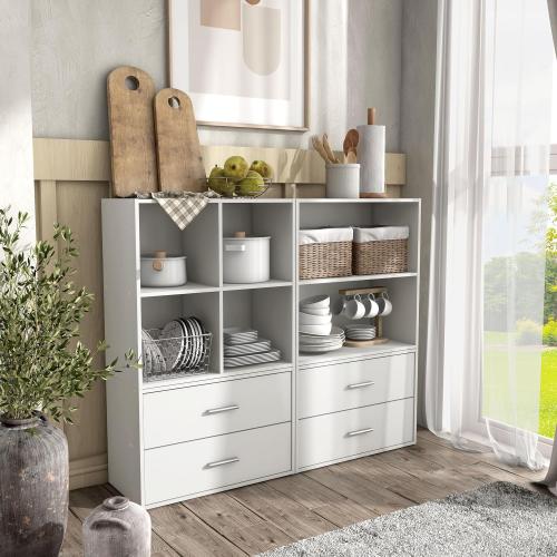 Homes: Inside   Out Apexa 4-Cube Storage Organizer Shelves, Stackable Wood Bookcase Fits Cubby Bins for Organization, Dorm Teen Room Decor & Home Office, White