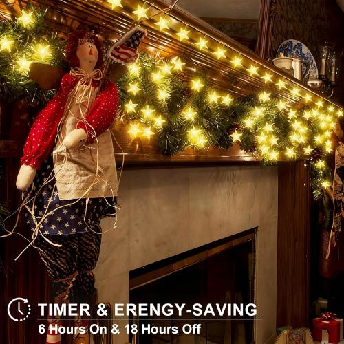 echosari Star String Lights Battery Operated, Auto Timer LED Star Fairy String Lights 158IN with 8 Modes for Kid Room Bedroom Party Garden Wedding Décor (Warm White)