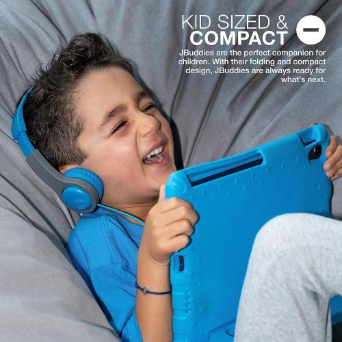 JLab JBuddies Folding Kids Wired Headphones Gen 2, Blue/Grey, Toddler Headphones, Noise Isolation, Kids Safe, Volume Limiting, for Children Ages 2