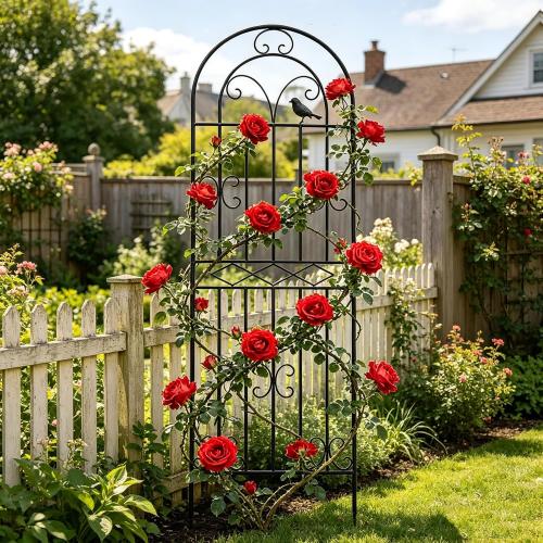 1 Pack 70.8x19.7 Metal Gardon Trellis for Climbing Plants Flowers Outdoor | Rustproof, Heavy Duty, Black Coating Gardon Trellis for Rose, Vines, Flowers, Perfect for Training Climbing Plants, Black