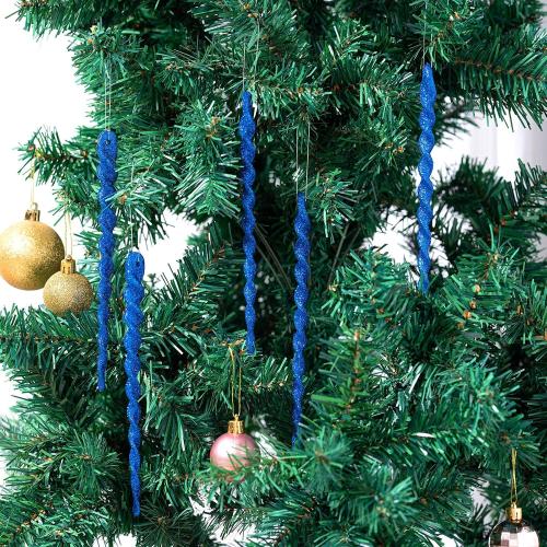 30 Pcs Christmas Plastic Icicle Twisted Plastic Icicle Ornaments Christmas Tree Hanging Decoration and Holiday Xmas Party Wedding Hanging(7.8 Inch,Blue)
