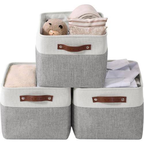 DECOMOMO Storage Baskets for Shelves - Fabric Closet Organizers and Storage Bins, Perfect Baskets for Organizing Closet Toys Nursery (Grey and White, XL - 3 Pack)