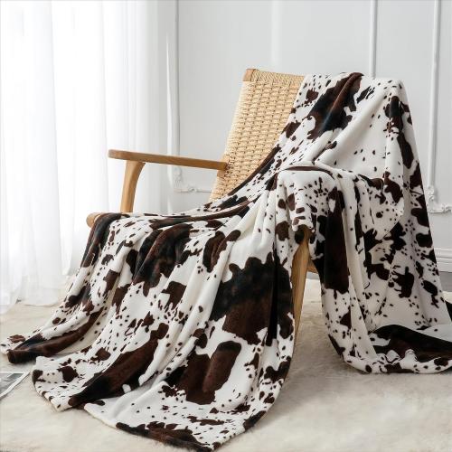 Cow Print Throw Blanket for Couch & Bed,Cute Luxury Plush Cozy Fuzzy Blanket , Super Soft Warm Lightweight Throw Blanket for Travel Camping, Brown