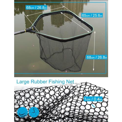 Saltwater Large Fishing Net with Handle 75.8-105.7 - Extra Large Rubber Fishing Landing Net with Telescoping Handle Fish Net, Aluminum Half Folding Nets, Depth 26.8in