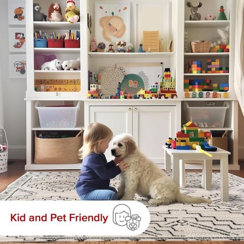 nuLOOM 6' 7 x 9' Indoor Performance Area Rug, Stain-Resistnat, Pet and Kid Friendly, Durable, High-Traffic, Noa ivory and black