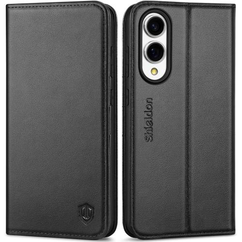 SHIELDON Wallet Case for Galaxy S25 Edge 6.7, Genuine Leather Folio Cover with Kickstand RFID Blocking Card Holder Magnetic Full Protective Case Compatible with Galaxy S25 Edge 2025 - Black