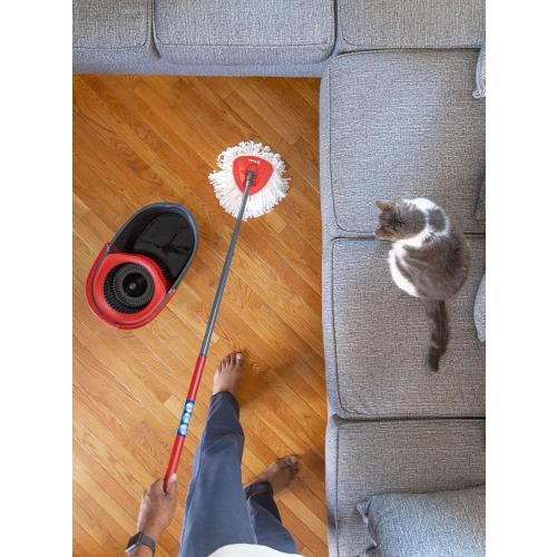 O-Cedar EasyWring Microfiber Spin Mop, Bucket Floor Cleaning System, Red, Gray, Standard