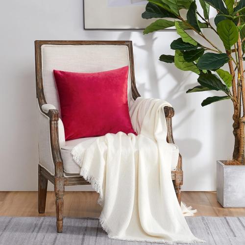 Miullee ...Red Velvet Decorative Throw Pillow Covers for Sofa Bed 2 Pack Soft Cushion Cover
