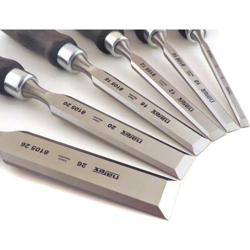 Narex 6 pc Set 6 mm (1/4), 10 (3/8), 12 (1/2), 16 (5/8), 20 (13/16), 26 (1-1/16) Woodworking Chisels in Wooden Presentation Box 853053