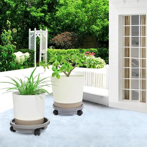 3 Pack 11 inch Plant Caddy with Lockable Wheel, Drainage & Self-watering Design, Movable Wheeled Round Planter Stand Coaster Trolley, Flower Pot Dolly Rack Tray on Rolling Caster Roller Indoor Outdoor