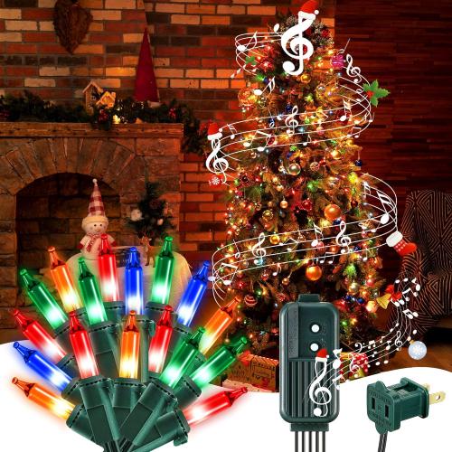 Enhon 300 Bulbs Musical Christmas Lights, Christmas Xmas Tree Music Lights with 25 Classical Holiday Songs, 7 Function Mode, Adjustable Volume and Mute, Green Wire for Xmas Tree (4 Color)