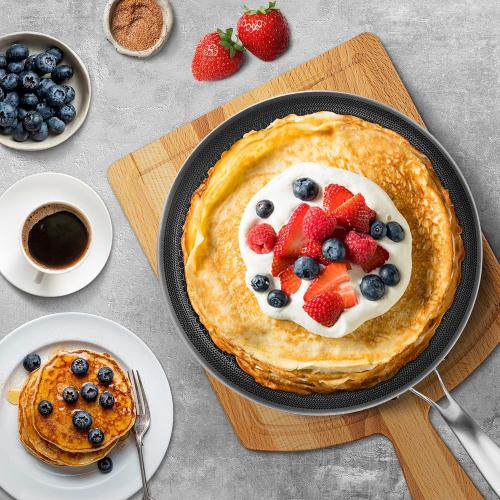 Innerwell 12 Inch Stainless Steel Crepe Pan,Nonstick dosa tawa | Honeycomb nonstick coating, PFOA-free.Compatible with All Stoves. Easy to clean.Oven Safe&Dishwasher Safe