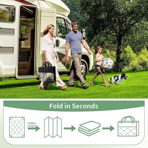 GENIMO Outdoor Rug 8' x 10' Waterproof for Patios Clearance, Reversible Outdoor Plastic Straw Camping Rug Carpet, Large Area Rugs Mats for RV, Camper, Deck, Balcony, Porch, Beach, Picnic, Black&Beige