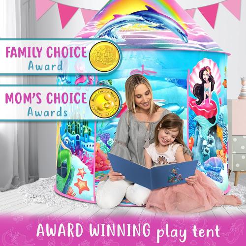 W&O Musical Mermaid Tent with Under-The-Sea Button - Captivating Pop Up Tent for Girls - Perfect for Indoor & Outdoor Play
