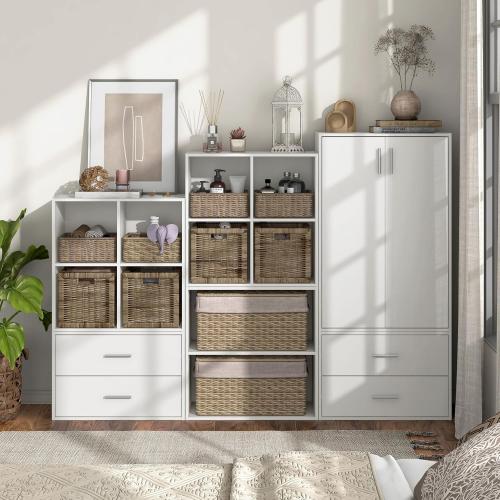 Homes: Inside   Out Apexa 4-Cube Storage Organizer Shelves, Stackable Wood Bookcase Fits Cubby Bins for Organization, Dorm Teen Room Decor & Home Office, White