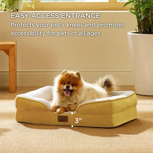 Bedsure Orthopedic Dog Beds for Small Dogs - Washable Small Dog Cat Bed Waterproof, Comfort Pet Couch Sofa with Washable Removable Cover, Pets Bed with Nonskid Bottom, Spicy Mustard, 24