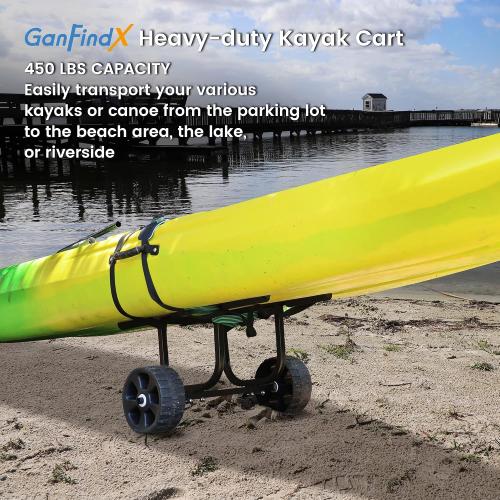 Color Black GanFindX Heavy-Duty Aluminum Kayak Cart Solid Airless Wheels,  Easy Detachable Assembly & Adjustable Width Kayak Dolly, Suitable for Kayak and Canoe