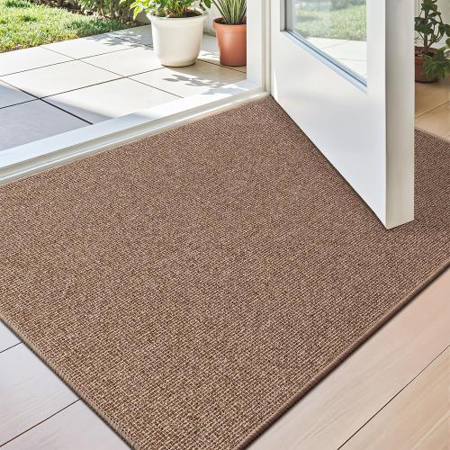 LUMI Indoor Ultra Thin Door Mat,24x36 Low Profile Inside Doormat, Non Slip Rubber Backing Welcome Mat, Stain-Resistant Entryway Mats for Patio,Porch,Brown
