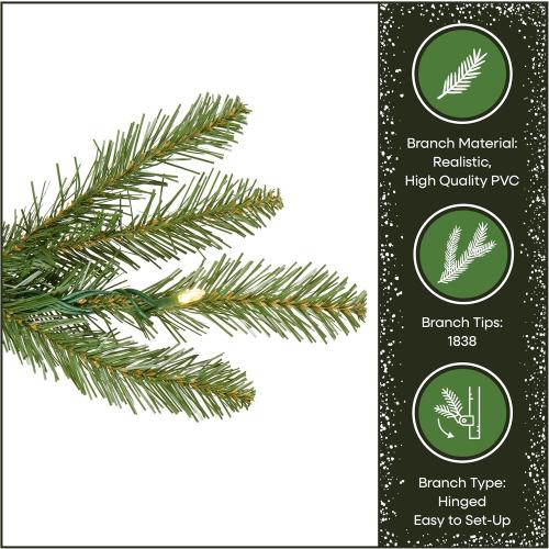 National Tree Company 6.5 ft Pre-Lit Dunhill Fir Artificial Christmas Tree, 600 LED Lights, 1,838 Tips, PowerConnect, Foot Pedal, 10 Light Functions, Includes Stand, Green