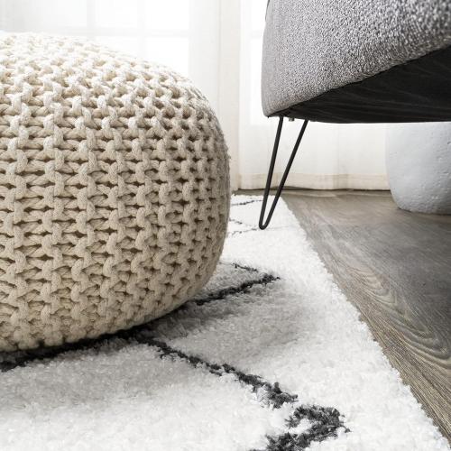 JONATHAN Y Cami Diamond Shag White/Gray Runner Rug, 2x8, Moroccan, Bohemian, Contemporary, Easy-Cleaning for Living Room, Bedroom, Kitchen, Pet Friendly, Non-Shedding (MOH410A-28)