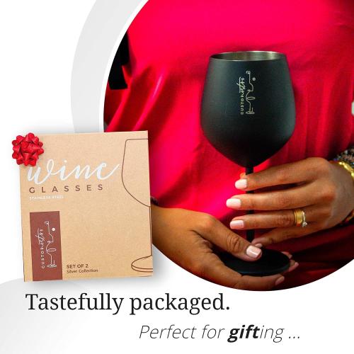 2 Gusto Nostro Stainless Steel Wine Glass - 18 oz - Unbreakable Black Wine Glasses for Travel, Camping and Pool - Fancy, Unique and Cool Portable Metal Wine Glass for Outdoor Events, Picnics