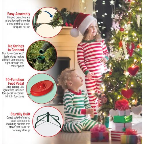 National Tree Company 9 ft Pre-Lit Dunhill Fir Artificial Christmas Tree, 900 LED Lights, 4,026 Tips, Foot Pedal, 10 Light Functions, Includes Stand, Green