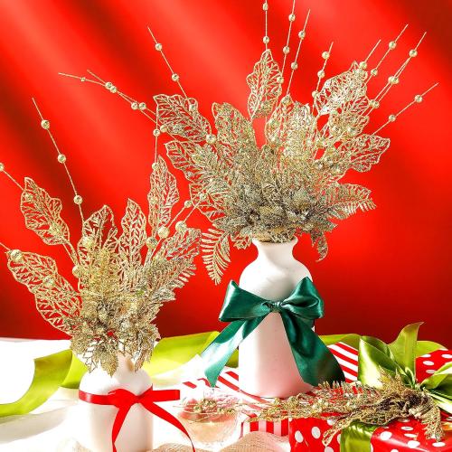 Size 16.5 20 pack Color Rose Gold Tigeen 20 Pcs 16.5 Inch Artificial Glitters Christmas Picks Sprays with Flowers Berry Leaves for Christmas Xmas Tree Ornaments