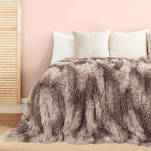 Tuddrom Decorative Extra Soft Faux Fur Throw Blanket,Solid Reversible Fuzzy Lightweight Long Hair Shaggy Blanket,Fluffy Cozy Plush Fleece Comfy Microfiber Fur Blanket for Couch Sofa Bed,Tie Dye Brown