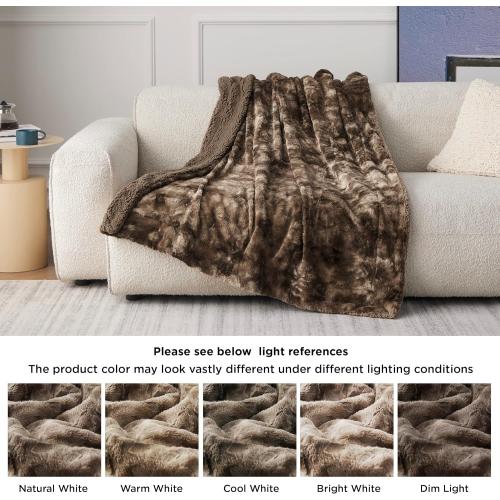 Bedsure GentleSoft Sherpa Fluffy Throw Blanket - Fleece Warm and Cozy Throw for Women Gift, Plush & Fuzzy Faux Fur Blanket for Couch, Sofa and Bed Decor, Tie Dye Design, Brown,