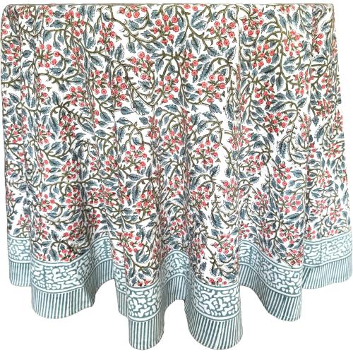 ATOSII Kalina 100% Cotton Round Tablecloth, Handblock Print Floral Table Cloth for Kitchen Dining Linen I Parties, Weddings, Outdoors, Christmas I Fall Home Decor 90 Inches Round